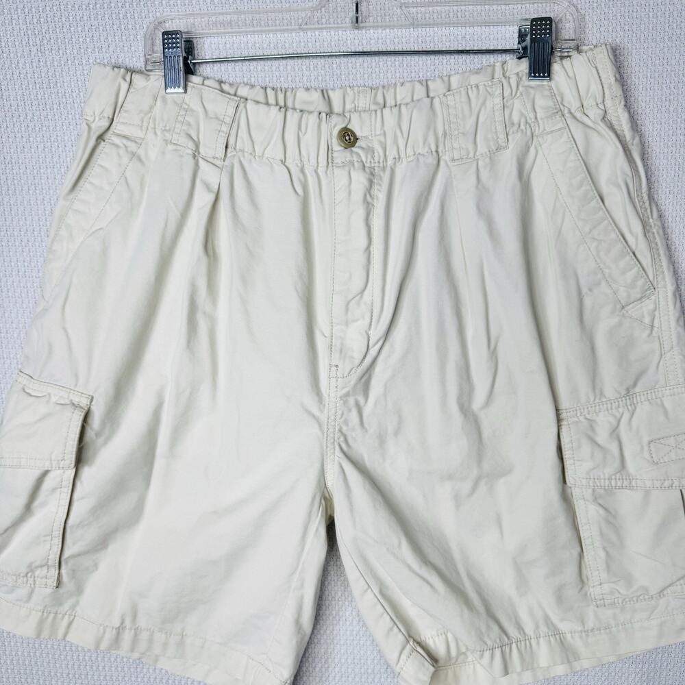 Tommy Bahama Men’s Cargo Shorts Large Beige Elastic Waist 100% Cotton Casual